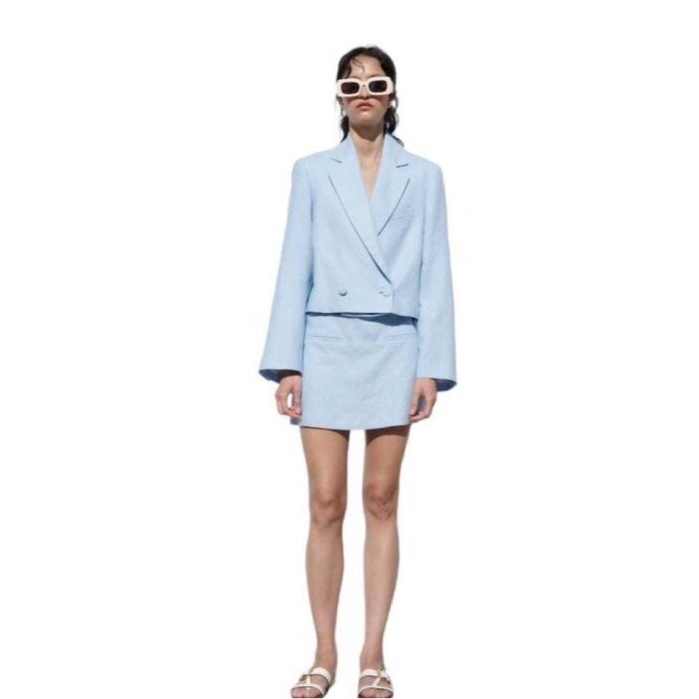 Zara 100% Linen Light Blue Mini Skirt / Skort